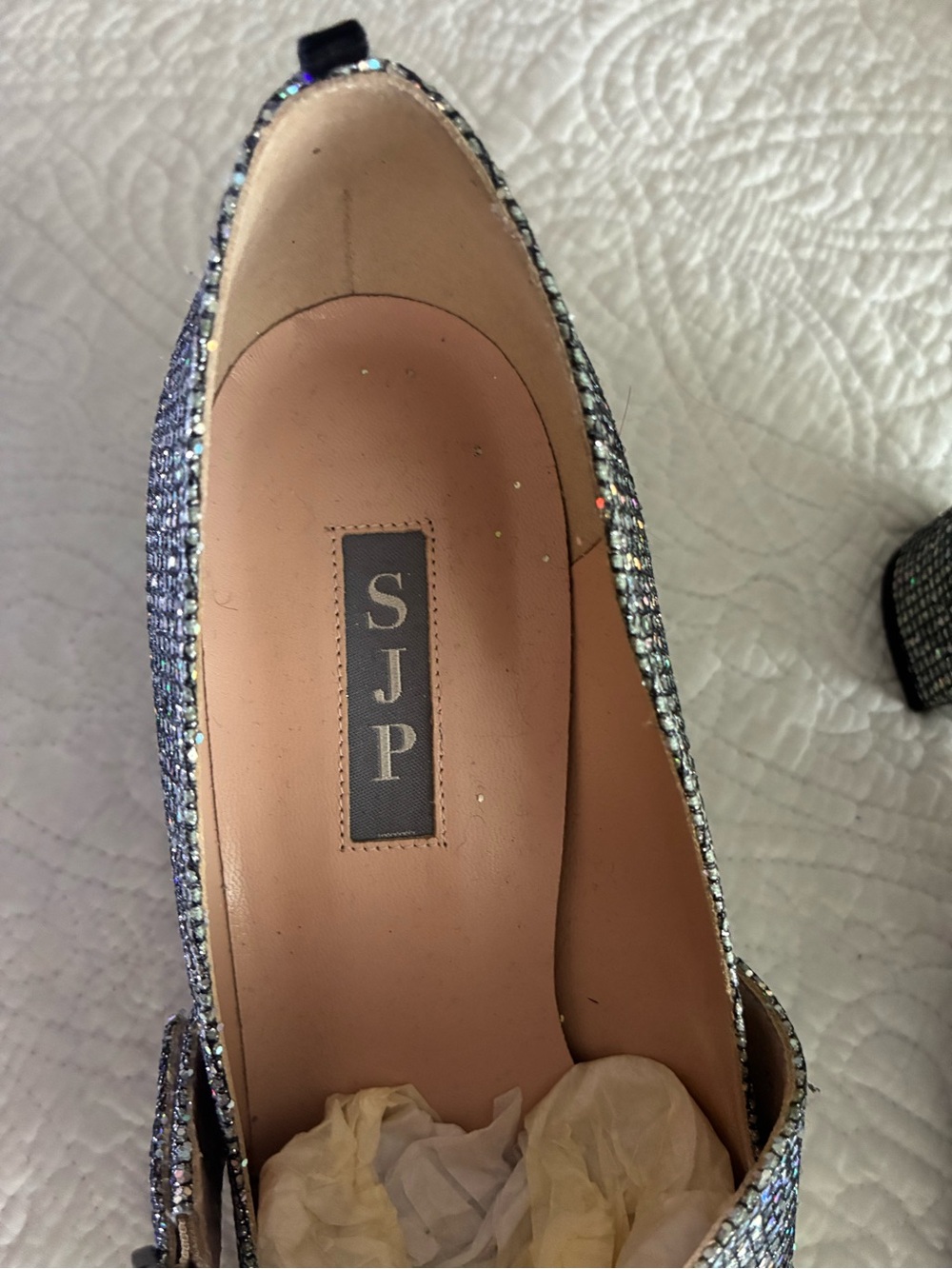 SJP by Sarah Jessica Parker Iridescent Crystal Block Heel Pump in Black - Picture 3 of 4